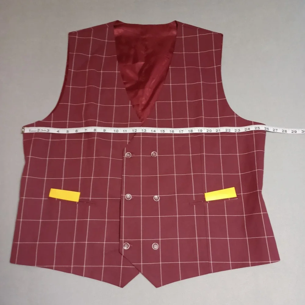 Pattern Suit Vest Mens 5XL Burgundy Windowpane Plaid Double Breasted Formal 50